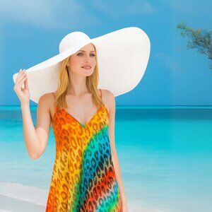 White Super Wide Brim 10" Straw Hat Wired Edge Elegant Floppy Dense Weave NWT